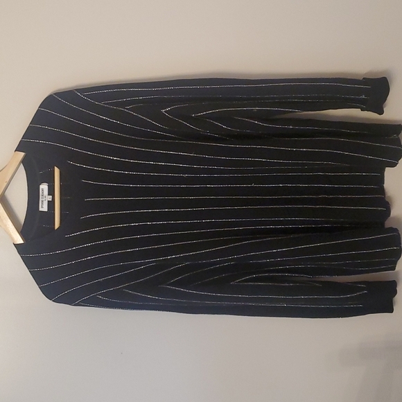 Opening Ceremony Black Silver Striped Long Sleeve Pull Over Wool Top L - Picture 2 of 10